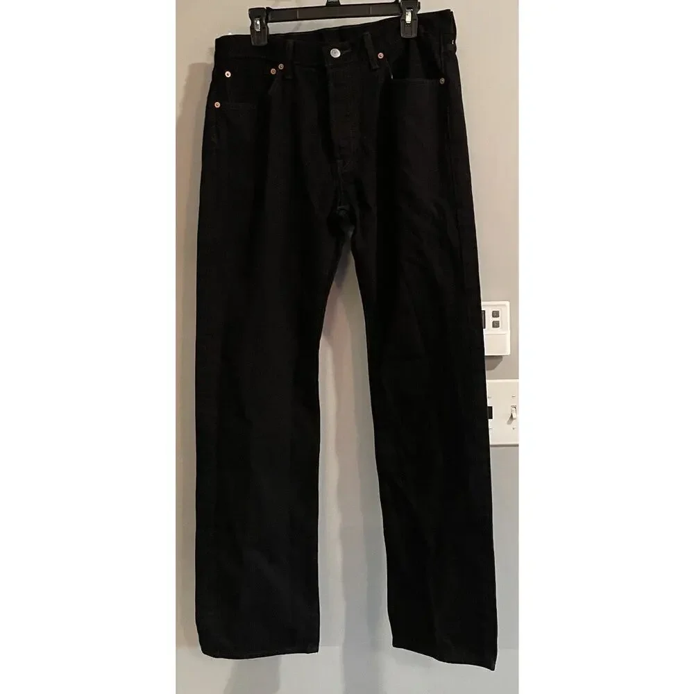 Levis 501 Jeans Original Fit Button Fly Straight‎ Leg Black Denim Mens 34x33